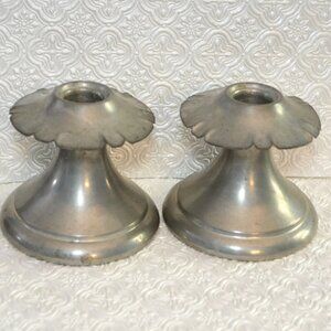 Pair Of Continental Pewter Candleholders Stamped 957 Room Decor Metalware